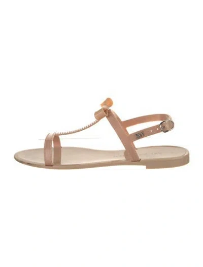 Pre-owned Stuart Weitzman Vinyl Bow Accents Slingback Flats In Neutral