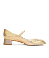 Stuart Weitzman Iridescent Effcet Leather Vivienne Mary Jane Pumps With Heel In Gold