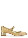 Stuart Weitzman Iridescent Effcet Leather Vivienne Mary Jane Pumps With Heel In Gold