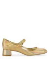 Stuart Weitzman Iridescent Effcet Leather Vivienne Mary Jane Pumps With Heel In Gold