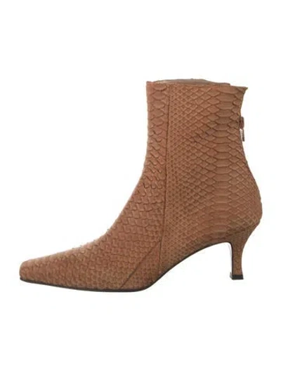 Pre-owned Stuart Weitzman Water Snake Animal Print Boots In Brown