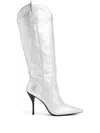 Stuart Weitzman Western-style Metallic High Boots In Silver