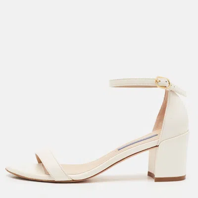 Pre-owned Stuart Weitzman White Leather Bambina Ankle Strap Sandals Size 37