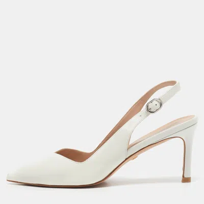 Pre-owned Stuart Weitzman White Leather Edith Slingback Pumps Size 36
