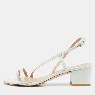 Pre-owned Stuart Weitzman White Leather Soiree Sleek Slingback Sandals Size 38