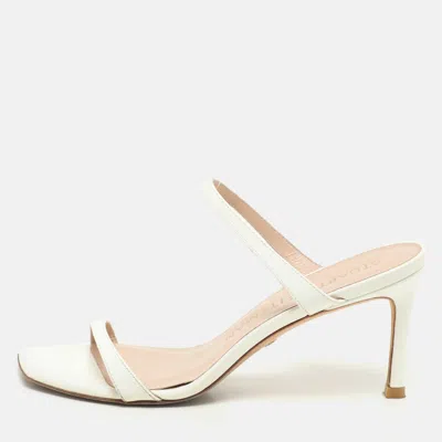 Pre-owned Stuart Weitzman White Patent Leather Aleena Slide Sandals Size 37.5