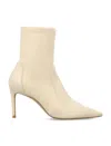 Stuart Weitzman Pointed Toe 85mm Leather Sock Boots In White