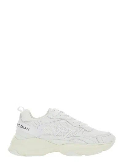 Stuart Weitzman White Sneakers With Logo Embroidery On The Side And Logo Patch On The Heel In Leather And Mesh Woman
