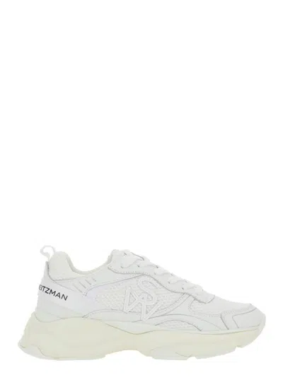 Stuart Weitzman White Sneakers With Logo Embroidery On The Side And Logo Patch On The Heel In Leather And Mesh Woman