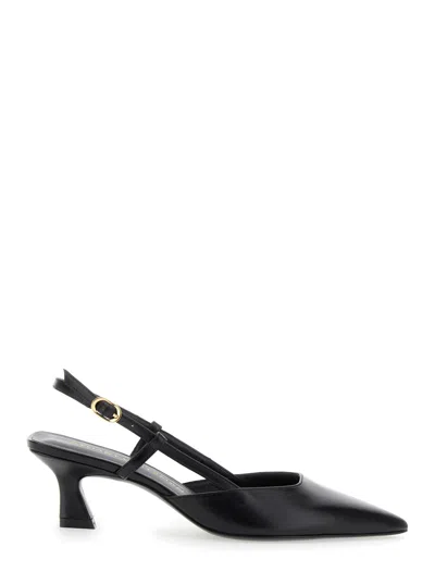 Stuart Weitzman 'winnie' Black Slingback Pumps Wirh Medium Heel In Leather Woman