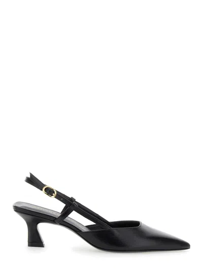 STUART WEITZMAN 'WINNIE' BLACK SLINGBACK PUMPS WIRH MEDIUM HEEL IN LEATHER WOMAN