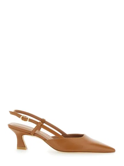 Stuart Weitzman 'winnie' Brown Slingback Pumps Wirh Medium Heel In Leather Woman