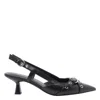 Stuart Weitzman Eyelet Leather Kitten Heel Slingback Pumps In Black