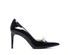 Stuart Weitzman Bow Detail Patent Leather Pointed Toe Pumps In Black