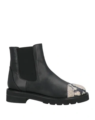 Stuart Weitzman Woman Ankle Boots Black Size 7.5 Leather, Synthetic Material