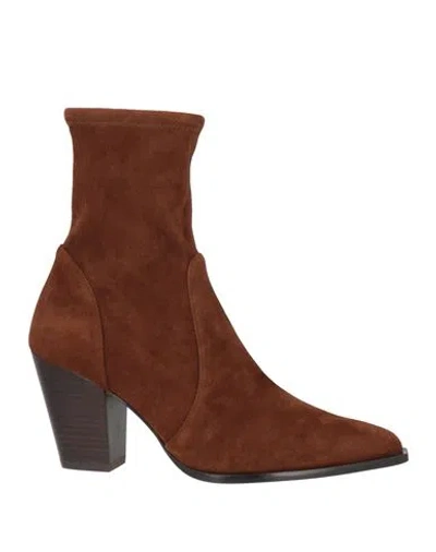 Stuart Weitzman Woman Ankle Boots Brown Size 10 Leather