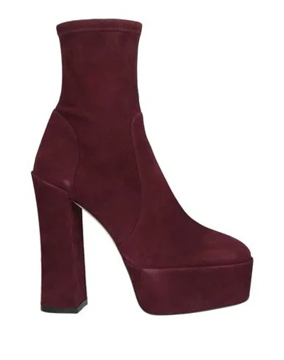 Stuart Weitzman Woman Ankle Boots Burgundy Size 10.5 Leather In Brown