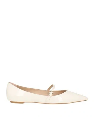 Stuart Weitzman Woman Ballet Flats Cream Size 8.5 Leather In White