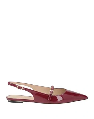 Stuart Weitzman Woman Ballet Flats Garnet Size 8 Leather In Burgundy