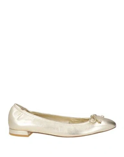 Stuart Weitzman Woman Ballet Flats Platinum Size 5.5 Leather In Gold