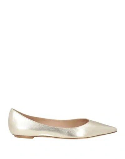 Stuart Weitzman Woman Ballet Flats Platinum Size 8 Leather In Grey