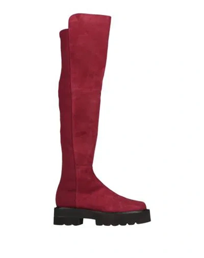 Stuart Weitzman Woman Boot Burgundy Size 5 Leather, Textile Fibers In Red