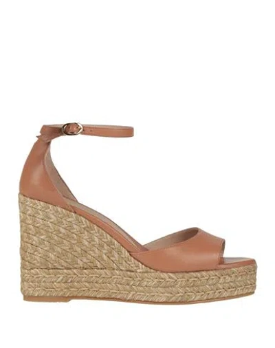 Stuart Weitzman Barelynude Leather Espadrille Wedge Sandals In Light Brown