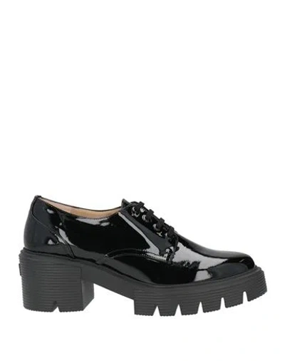 Stuart Weitzman Woman Lace-up Shoes Black Size 8 Leather
