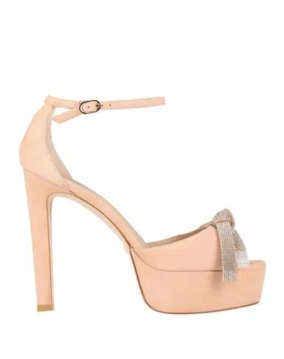 Stuart Weitzman Woman Sandals Apricot Size 6.5 Leather In Pink