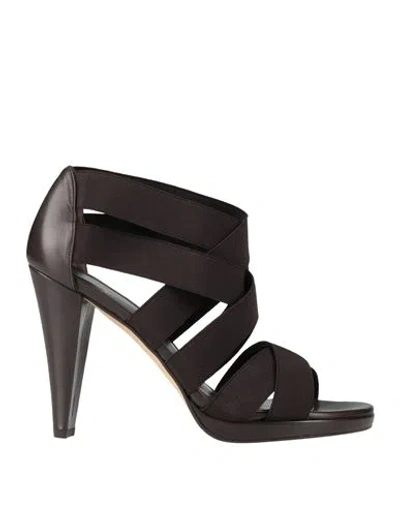 Stuart Weitzman Woman Sandals Dark Brown Size 7 Leather, Textile Fibers