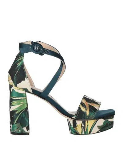 Stuart Weitzman Woman Sandals Dark Green Size 7.5 Textile Fibers