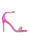 Stuart Weitzman Satin Strappy Sandals With Embellished Ankle Strap In Pink