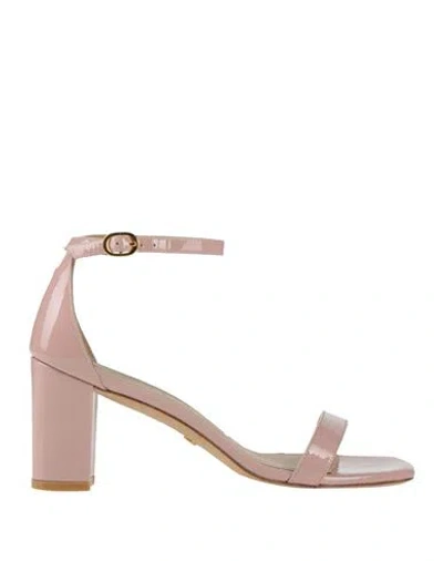 Stuart Weitzman Block Heel Open Toe Suede Sandals In Pink