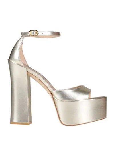 Stuart Weitzman Woman Sandals Platinum Size 12 Soft Leather In Grey