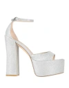 Stuart Weitzman 150mm Glittered Platform Sandals In Silver