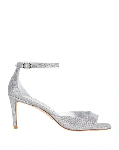 Stuart Weitzman Woman Sandals Silver Size 7.5 Textile Fibers