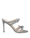 Stuart Weitzman Multicolor Fabric Sw Bow Mules In Silver