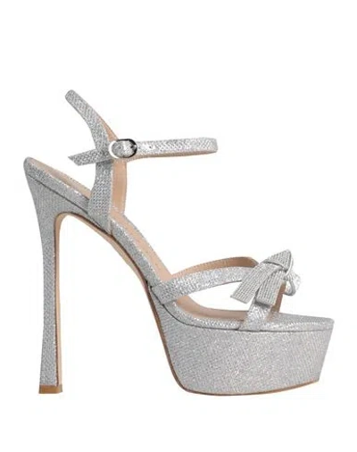 Stuart Weitzman Woman Sandals Silver Size 9.5 Textile Fibers