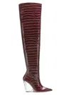 Stuart Weitzman Women's 100mm Alligator-embossed Leather Wedge-heel Knee Boots In Plum