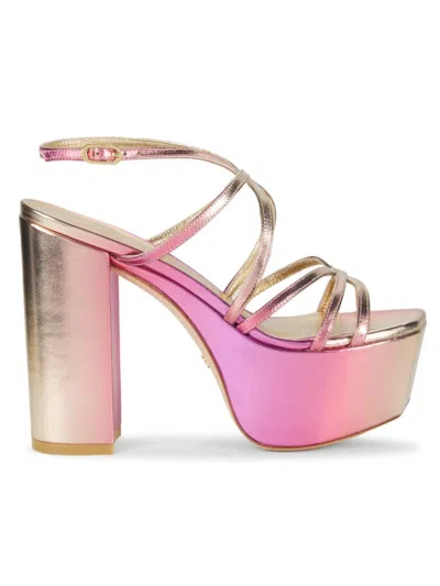 Stuart Weitzman Women's 100mm Brlyther Metallic Leather Sandals In Hot Pink Multi