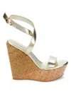 Stuart Weitzman Metallic Ankle-strap Wedge Espadrille Sandals In Platinum Grey