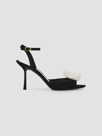 Stuart Weitzman Women's 85mm Floral Appliqué Suede Sandals In Black