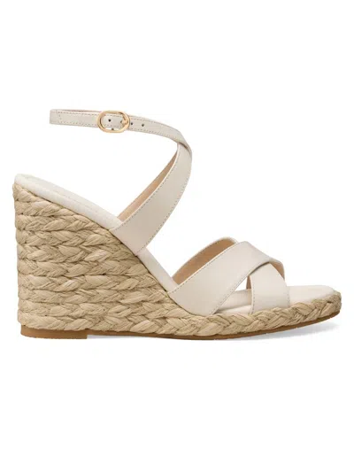 Stuart Weitzman 100mm Alyssa Leather Espadrille Wedge Sandals In Gold