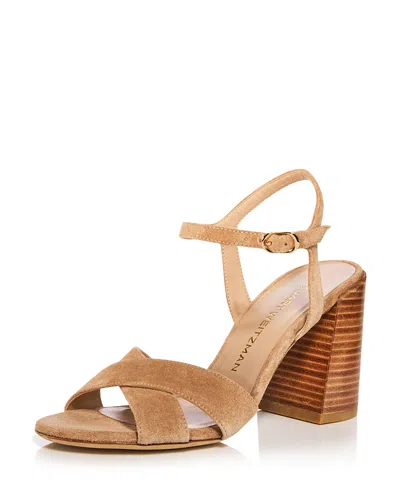 Stuart Weitzman Alyssa 85mm Suede Block-heel Sandals In Brown