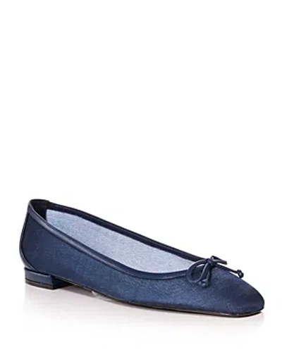 Stuart Weitzman Arabella Bow-detailed Mesh Ballet Flats In Nice Blue