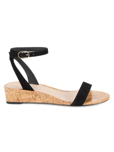 Stuart Weitzman Women's Ave Leather Wedge Sandals In Black