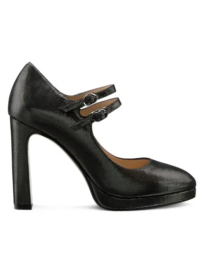 Stuart Weitzman 100mm Babette Leather Noir Platform Mary Jane Pumps In Black