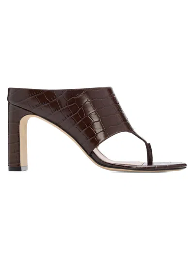 Stuart Weitzman 85mm Babette Croc-embossed Leather Thong Sandals In Brown
