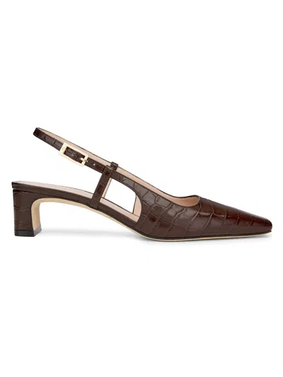 Stuart Weitzman 40mm Baby Babette Croc-embossed Leather Slingback Pumps In Animal Print