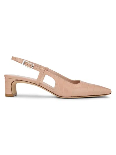 Stuart Weitzman 40mm Baby Babette Croc-embossed Leather Slingback Pumps In Neutral